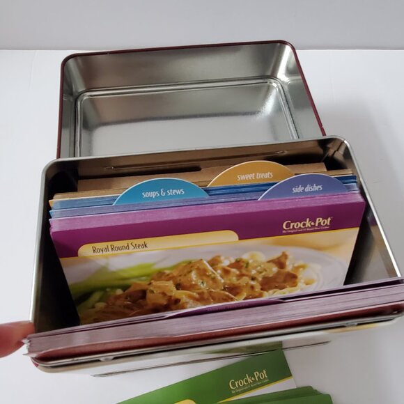 CROCK POT Tin Container Recipe Box Over 70 Different Recipes + Blank Cards Meals - Picture 6 of 11